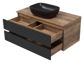 Подвесная тумба под раковину Brevita Dakota DAK-09100-19/02-2Я 100см дуб Галифакс олово/чёрный